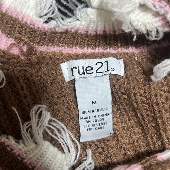 Rue 21 Brown, Pink and White Hem Crop Sweater - Picture 2 of 3
